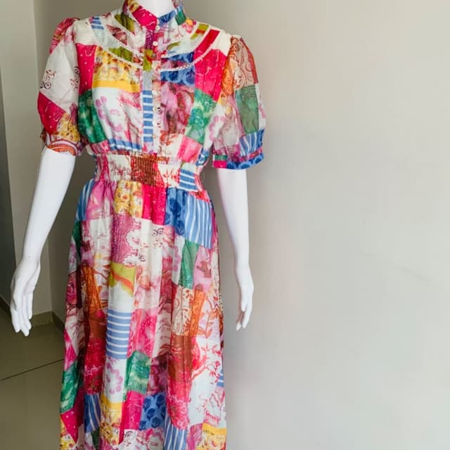 Multicolor, featuring pink, red, blue, green, and white Dress