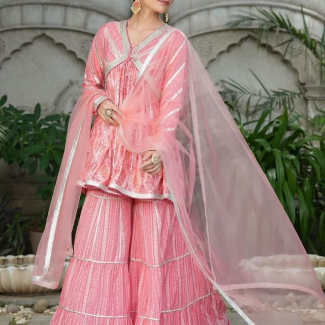 Pink, Silver Sharara Suit