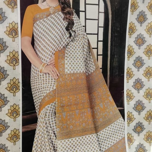 Cottan yallow white Saree