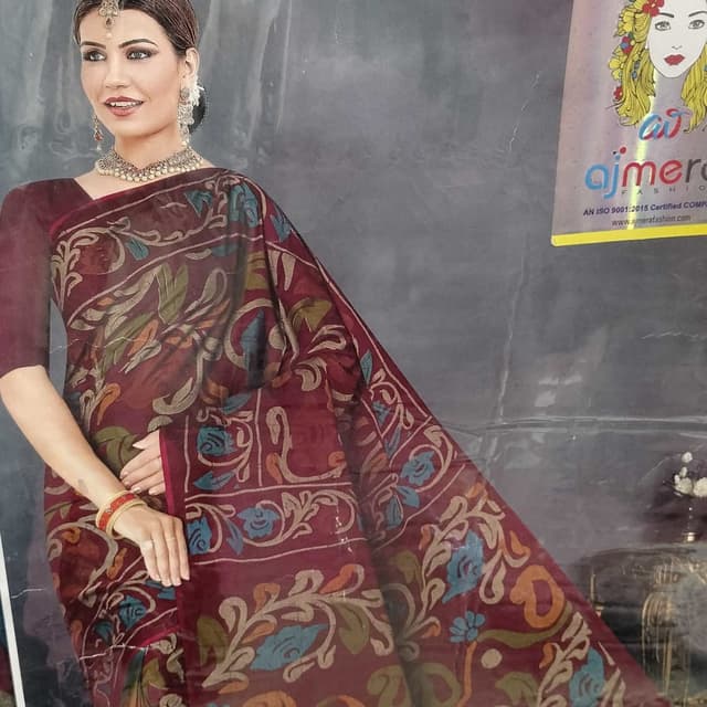 Cottan Yellow red Saree