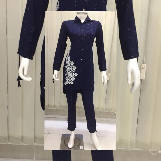 Navy blue with white Suit