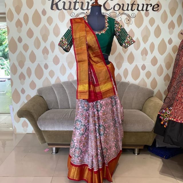 Pink, Green, Red, Gold Saree