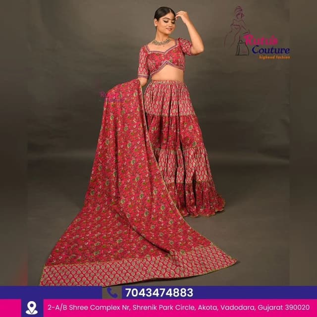 Red, Green, Beige Lehenga Choli