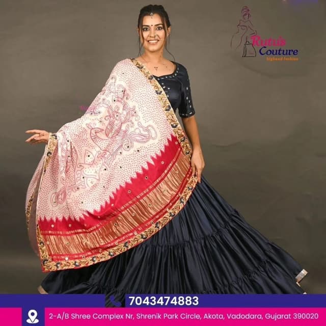 Navy Blue, Red, White, Gold Lehenga Choli