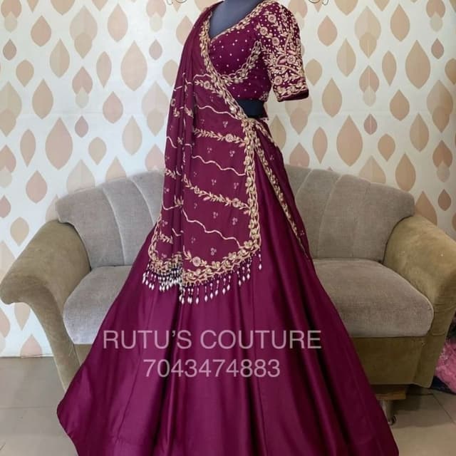Deep Maroon and Gold Lehenga Choli