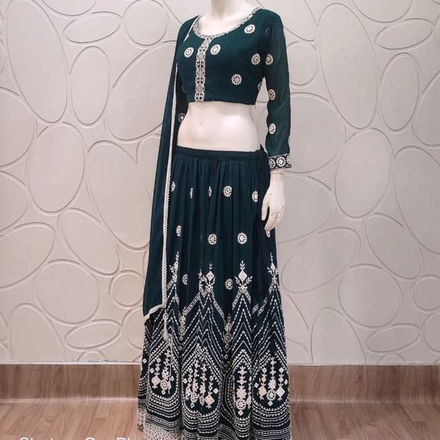 Teal and White Lehenga Choli