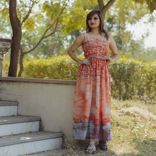 Orange, Peach, Gray, and White Dress