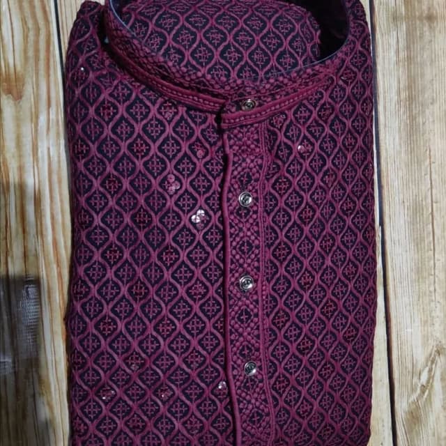 Burgundy and Black Kurta