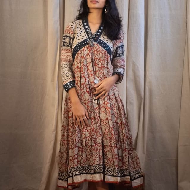 Red, Beige, Black, White Dress
