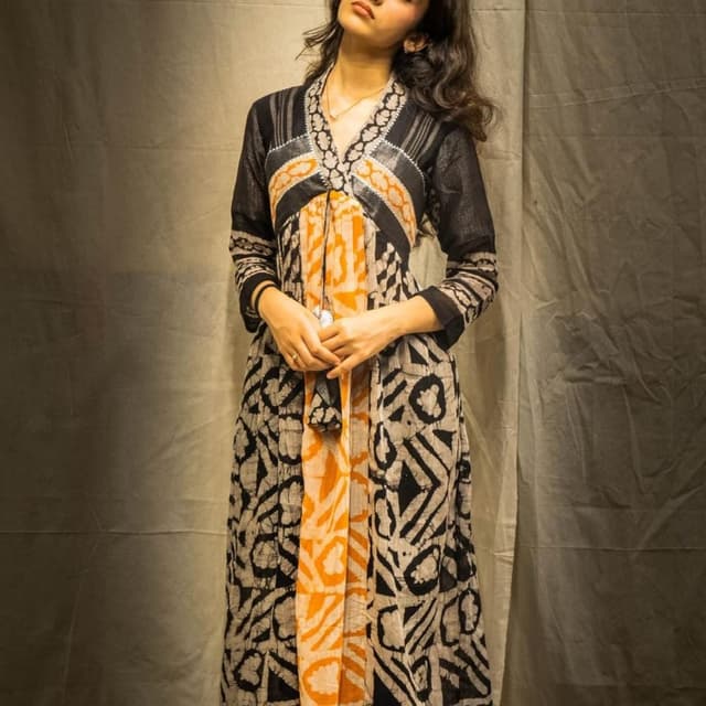 Black, White, Orange Dress