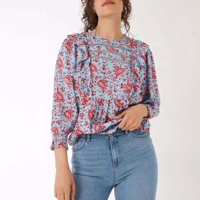 Light Blue and Red Blouse