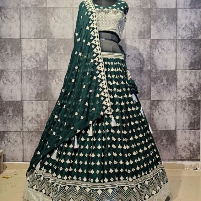 Dark Green and White Lehenga Choli