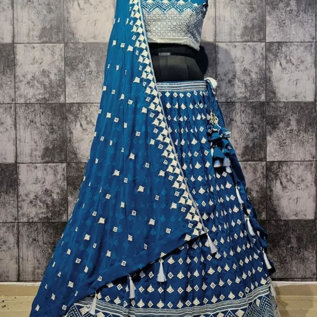 Teal and White Lehenga Choli