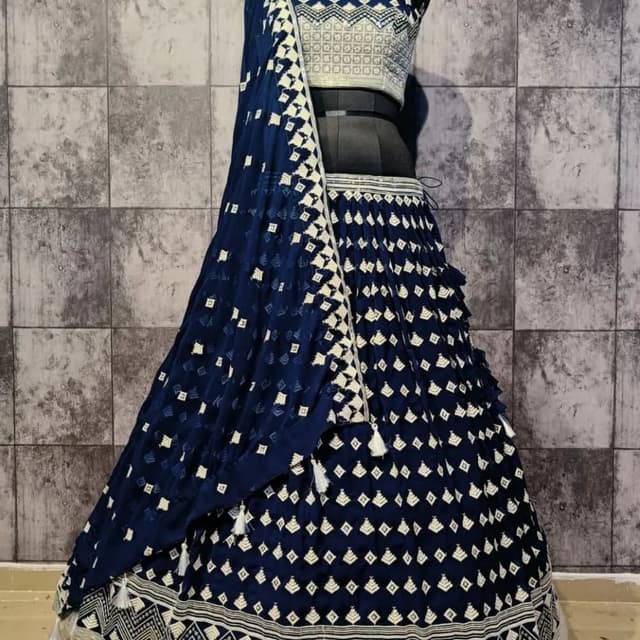 Navy blue and white Lehenga Choli