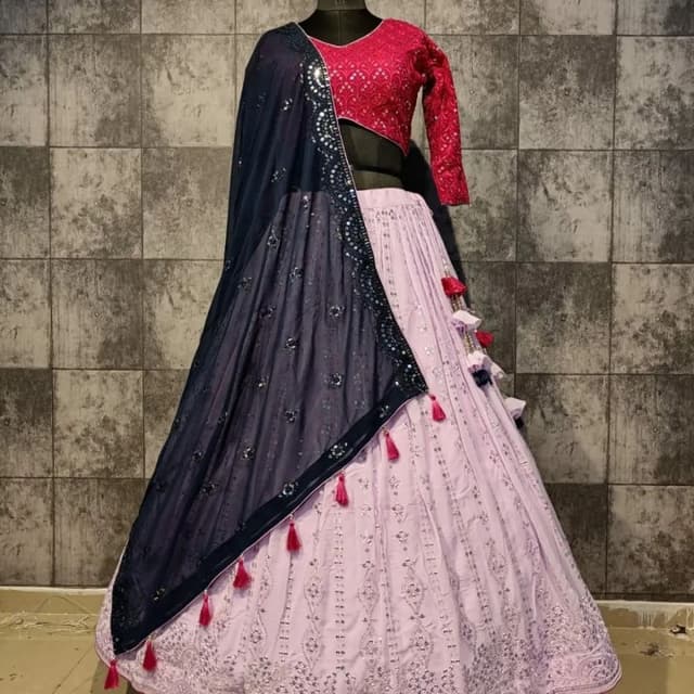 Pink, Dark Blue, Red Lehenga Choli
