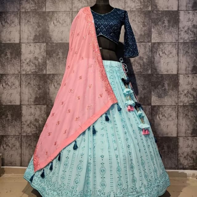 Blue, Pink Lehenga Choli