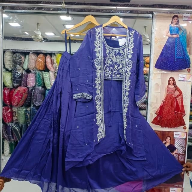 Blue and White Anarkali Suit