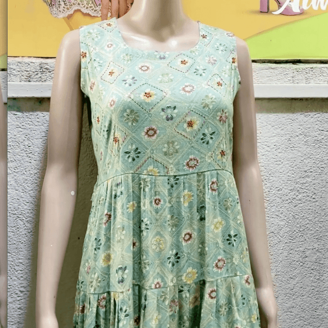 Light Green, Beige, Yellow, Brown, Pink Dress