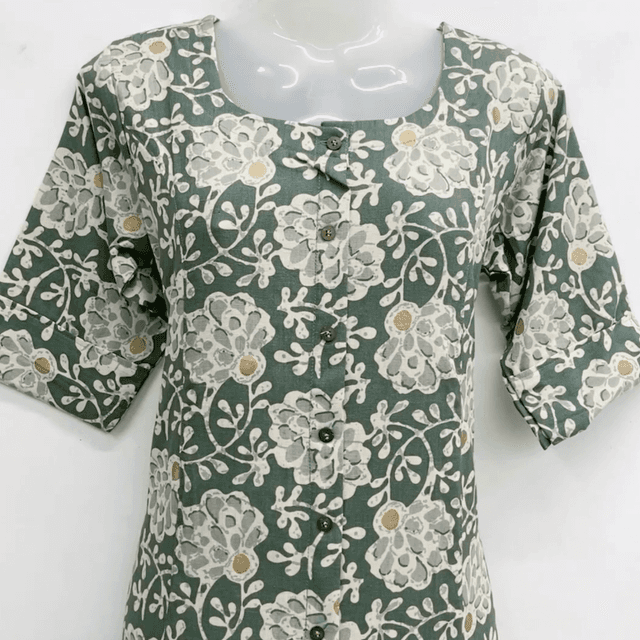 Sage green, white, and light gold Kurti
