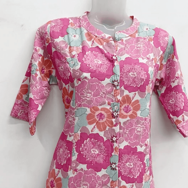 Pink, White, Peach, and Teal Kurti