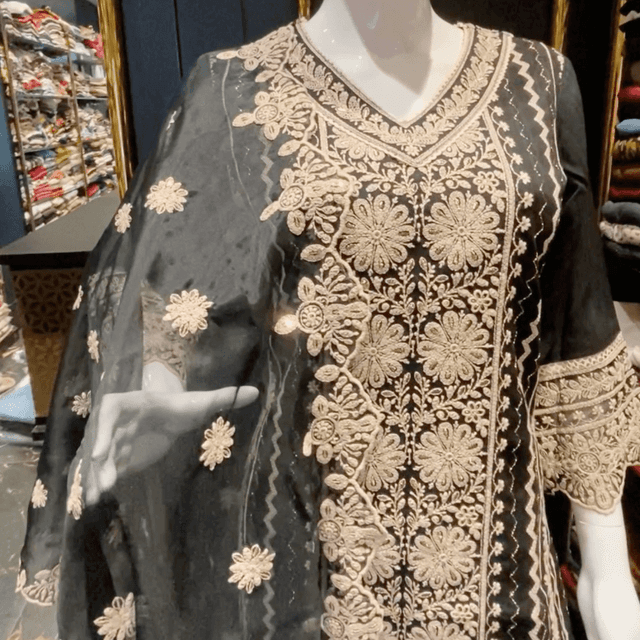 Black and Beige Kurta with Dupatta