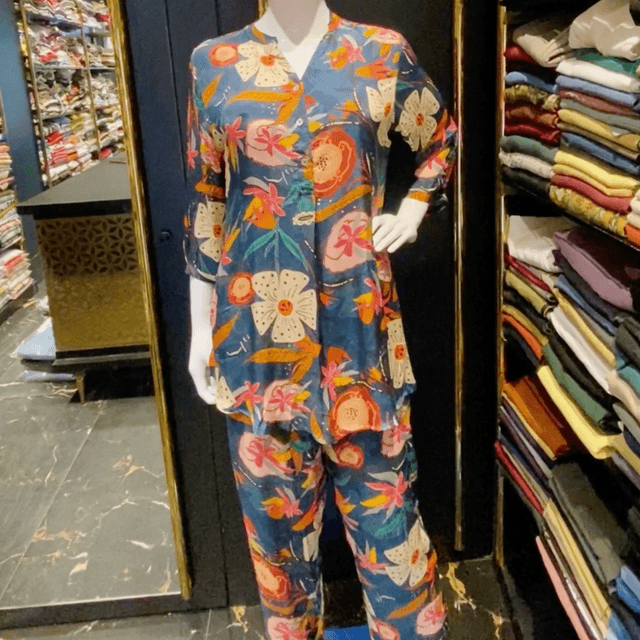 Blue, white, orange, and yellow Pajama Set