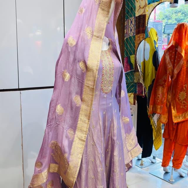 Lavender and Gold Anarkali Suit with Dupatta
