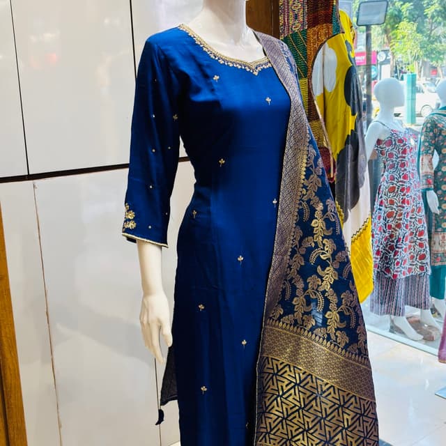 Blue and Gold Kurta with Dupatta