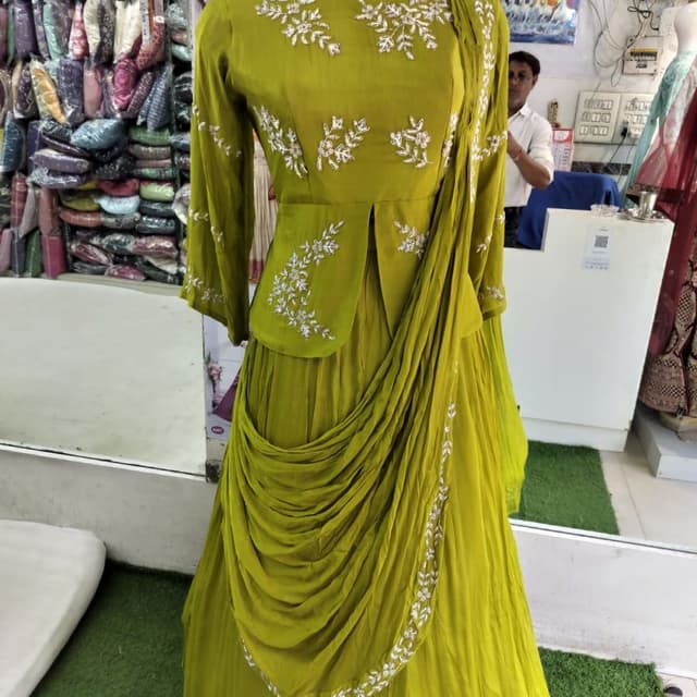 Olive Green and White Dress