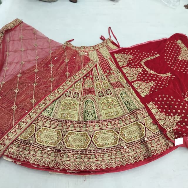 Red, Gold, Green Lehenga Choli