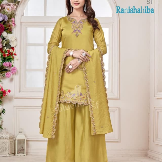 Mustard yellow with purple and gold accents Palazzo Suit