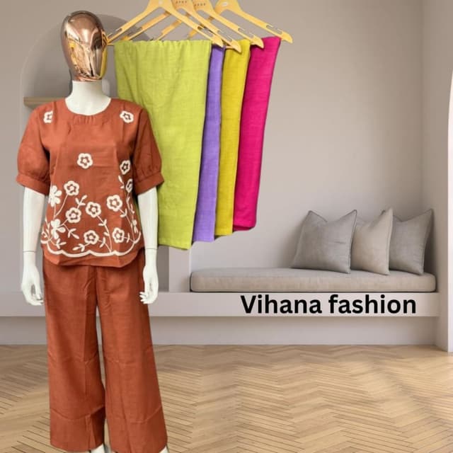 Brown and White Top and Pants Set