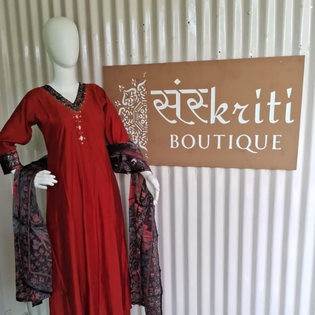 Red, Black, and Multicolor Kurta with Dupatta