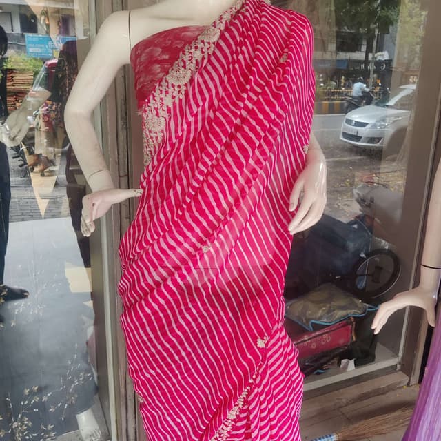 Pink and White Saree