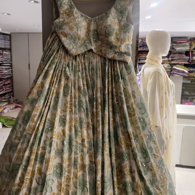 Ivory, Green, Gold Lehenga Choli