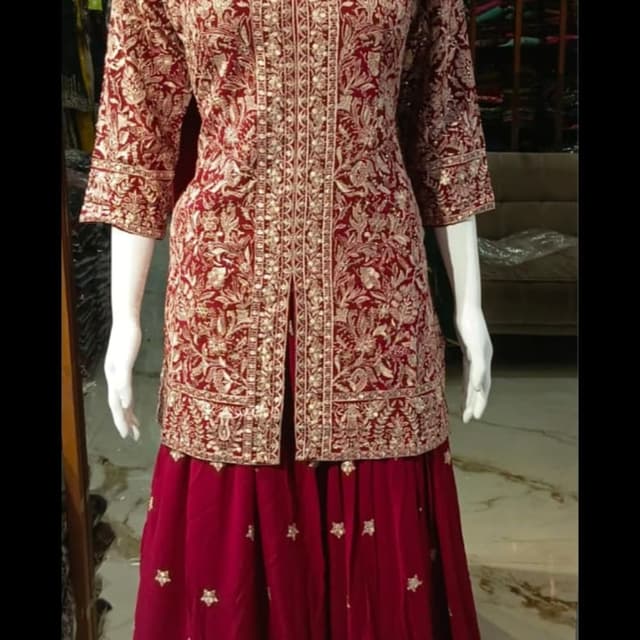 Burgundy and Gold Lehenga set