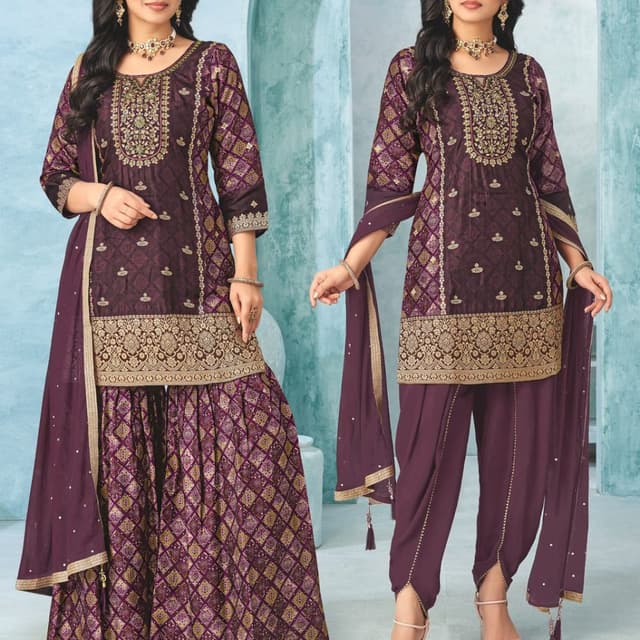 Deep Plum, Gold Salwar Kameez