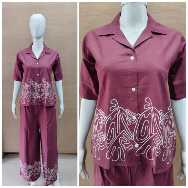 Burgundy and White Co-ord Set