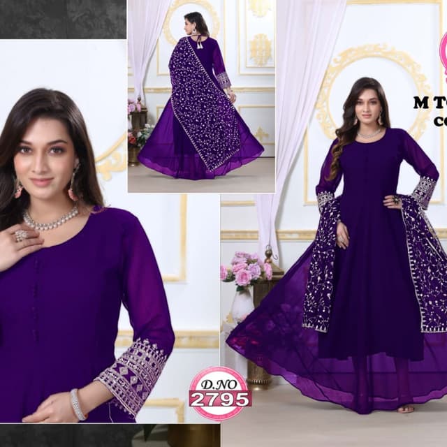 Purple and White Anarkali Suit
