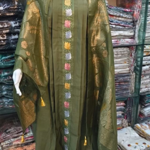 Olive Green and Gold Anarkali Suit
