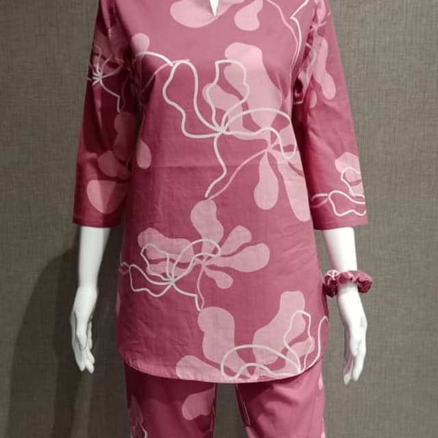 Mauve, light pink, and white Pajama set