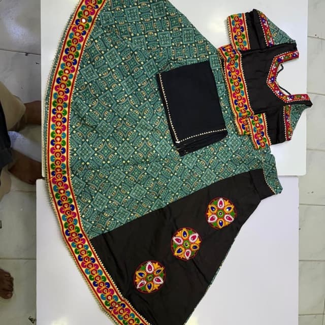 Green, Black, and Multi-colored embroidery Lehenga Choli