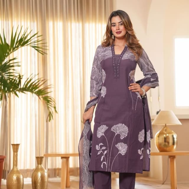 Purple and White Salwar Kameez Suit