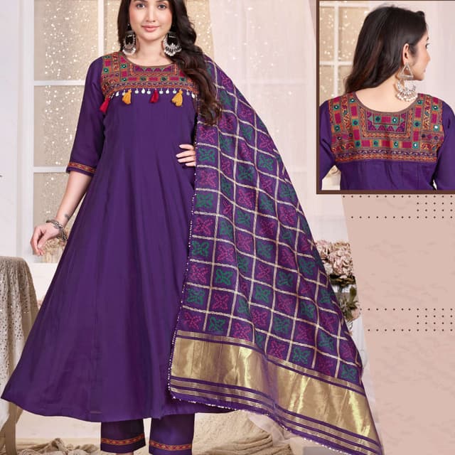 Purple, Gold, Green, Pink Salwar Kameez Suit