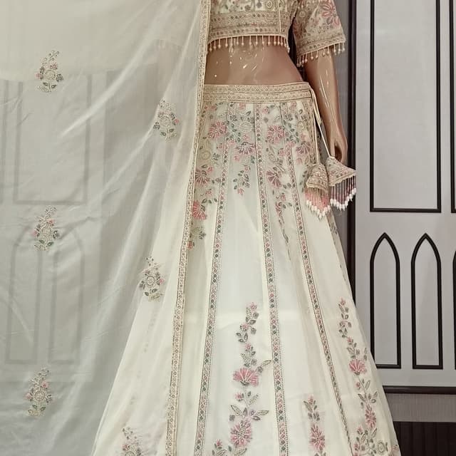 Ivory, Pink, Green Lehenga Choli