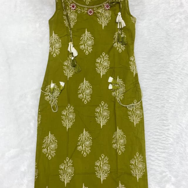 Olive Green and Off-White Kurti