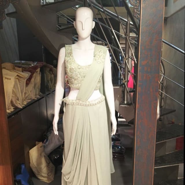 Sage Green and Metallic Accents Saree