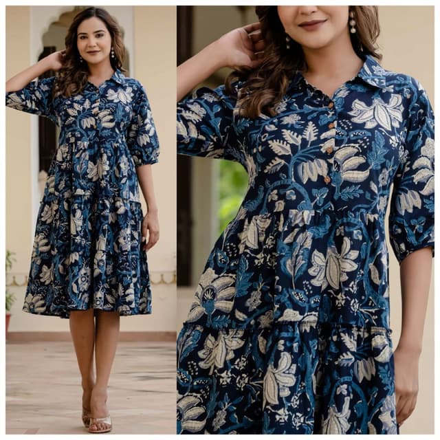 Navy blue, light blue, and off-white Dress