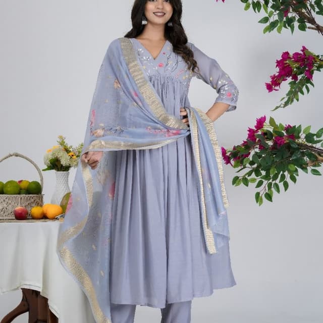 Lavender, Pastel Pink, Gold Anarkali Suit