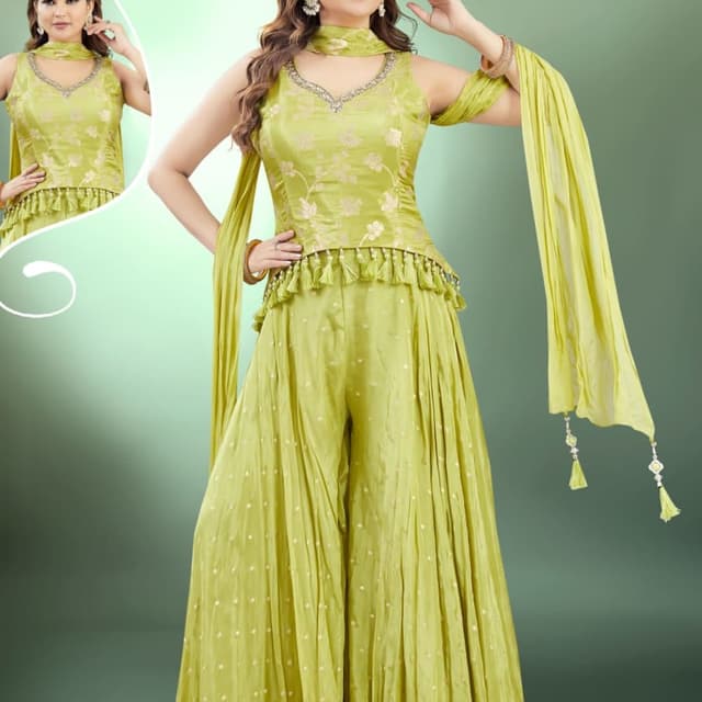 Lime Green and Gold Palazzo Suit
